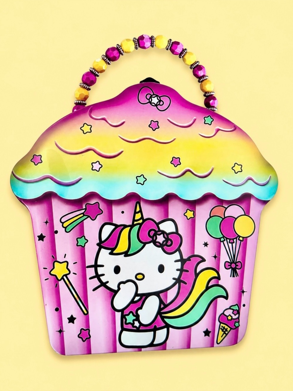 Sanrio Hello Kitty Unicorn Cupcake Tin Bag - Pink Rainbow Accents